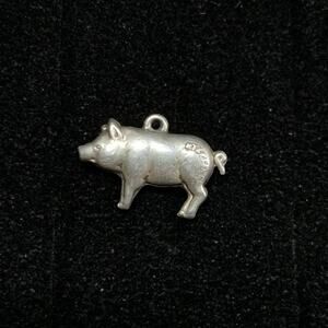 Vintage Sterling 925 Silver Dangle Charm 3D Puffy Pig Pendant